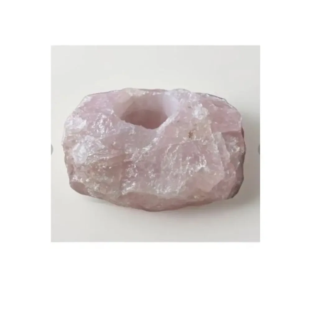 Large Natural Rose Quartz Crystal Candle Holder Tea Light Holder Made in Brazil